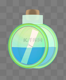 卡通圆形绿色漂流瓶