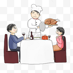 家人聚餐家人聚餐图片_餐饮情侣吃美食卡通手绘Q版吃烤