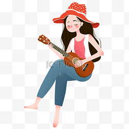 小女孩弹吉他图片_弹吉他手绘小女孩