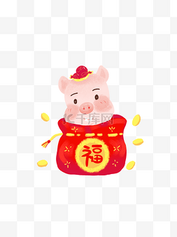 猪年图片_2019年猪年手绘插画喜庆红色可商