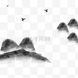 黑白画山图片_自然风景黑白水墨山水画元素