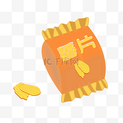 黄色袋图片_一袋香脆薯片插画