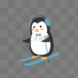 企鹅动物图片_可爱企鹅滑雪插画