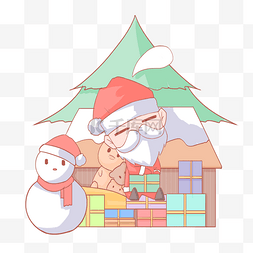 圣诞节卡通手绘睡着的圣诞老人免