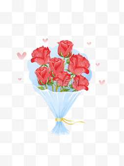 红玫瑰花束图片_花手绘情人节浪漫玫瑰花束植物花