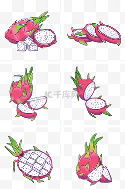 火龙果切开图图片_手绘热带水果火龙果组图PNG免抠素
