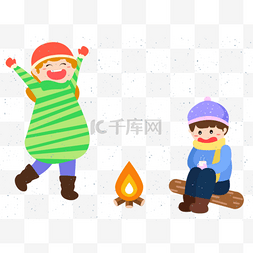 小孩玩乐图片_小孩在下雪的冬天野营