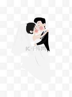 手绘插画婚礼图片_甜蜜新郎新娘接吻可商用元素