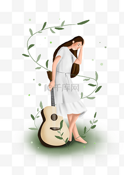 吉他女孩插画图片_清新弹吉他的女孩子