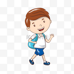 小男孩插画图片_走路上学的小男孩