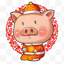猪抱着图片_乖巧猪猪跪拜长辈卡通插画