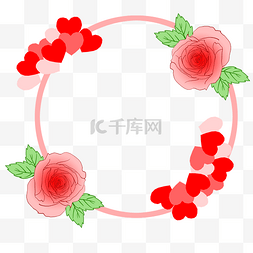 手绘花卉圆形边框图片_粉色爱心边框