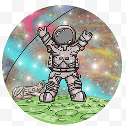 太空行走图片_梦幻太空宇航员行走卡通手绘元素