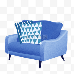 家具成套图片_手绘卡通蓝色沙发家具