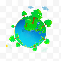 卡通免扣绿色环保地球