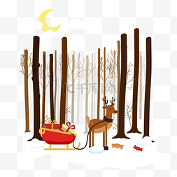 白云月亮卡通图片_卡通插画风森林里的小鹿