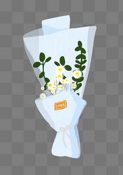 手绘白色花朵装饰图片_白色的鲜花花束插画