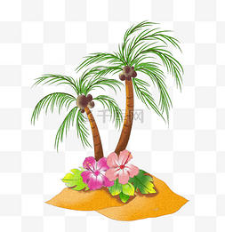 椰子树夏日图片_手绘热带椰子树插画