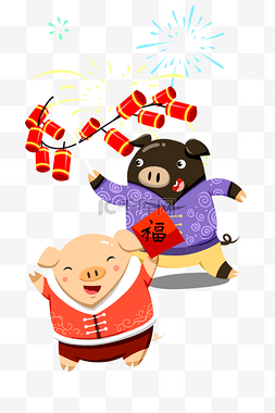 新年猪年喜庆主题卡通插画