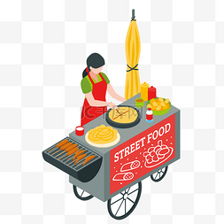 摆地摊插画图片_2.5D餐厅人物和食物插画