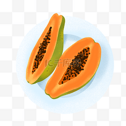 水果籽和图片_手绘卡通切开的木瓜和盘子PNG免抠