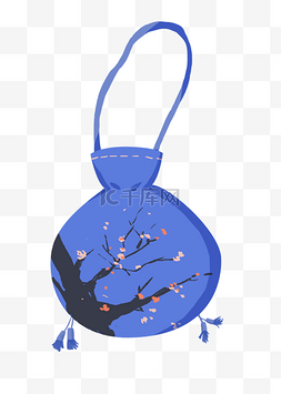 梅树手绘图片_蓝色梅花福袋挂饰