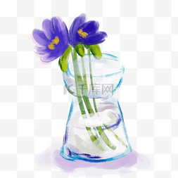 紫色花卉插画图片_手绘水彩文艺插花玻璃花瓶装饰