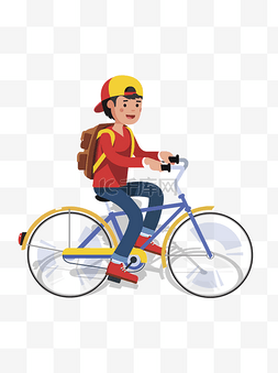 手绘可爱男孩骑自行车元素