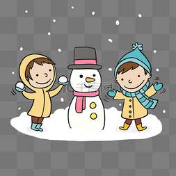 白色圣诞节堆雪人的男孩