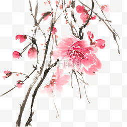 伞花朵朵开图片_桃花朵朵水墨画PNG免抠素材