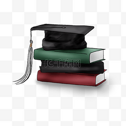 毕业季手绘博士帽和书