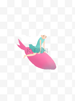 唯美少女手绘插画图片_唯美骑着鲸鱼的小女孩psd插画