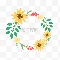 树叶花环图片_花朵花环向日葵