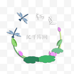 字体框图片_荷花边框初夏蜻蜓