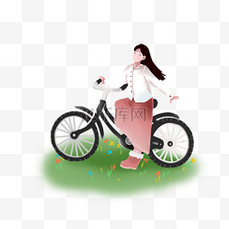 春季骑自行车的小女孩