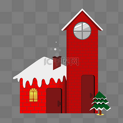 红色房屋建筑图片_红色的落雪房屋插画
