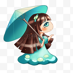 卡通雨水雨伞图片_24节气雨水卡通女孩形象插画