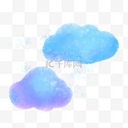 蓝色紫色水彩图片_水彩手绘蓝色云朵PNG免抠素材