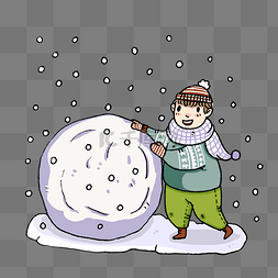 滚雪球素材图片_大雪滚雪球的小男孩