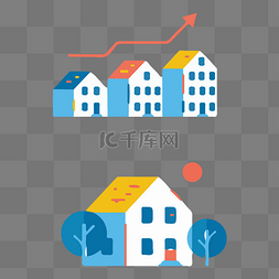 扁平化图形图片_房屋房价扁平风格矢量免抠图