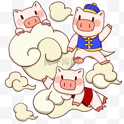 新年金猪和祥云插画