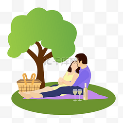 野餐篮卡通图片_郊游野餐的情侣矢量素材