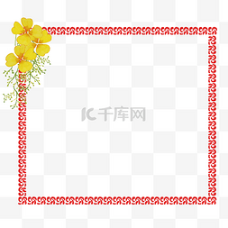 中式审美图片_方形红色花边花纹边框插画
