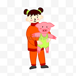 棉服服图片_手绘卡通2019猪年少女和小猪