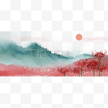 山水插画素材图片素材彼岸青山水墨山水中国风PNG素材