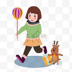 圣诞节拿气球的小女孩麋鹿