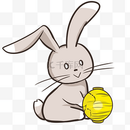 灯笼兔子图片_灰色小兔子和灯笼插画
