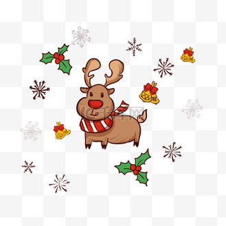 手绘简笔蝴蝶结树叶图片素材_圣诞麋鹿手绘插画