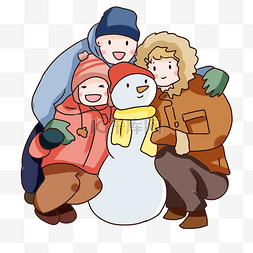 卡通冬天堆雪人