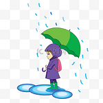 矢量图学生雨中撑伞